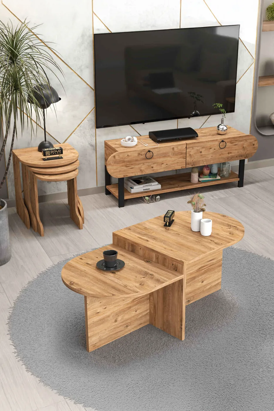 Setro 6-Piece Table and TV Unit Set Melamine-faced Chipboard Brown