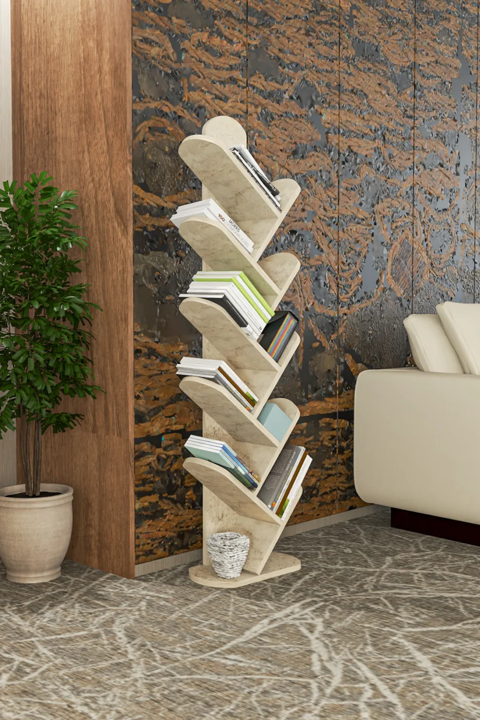 10-Tier Bookcase Melamine-faced Chipboard Ecru