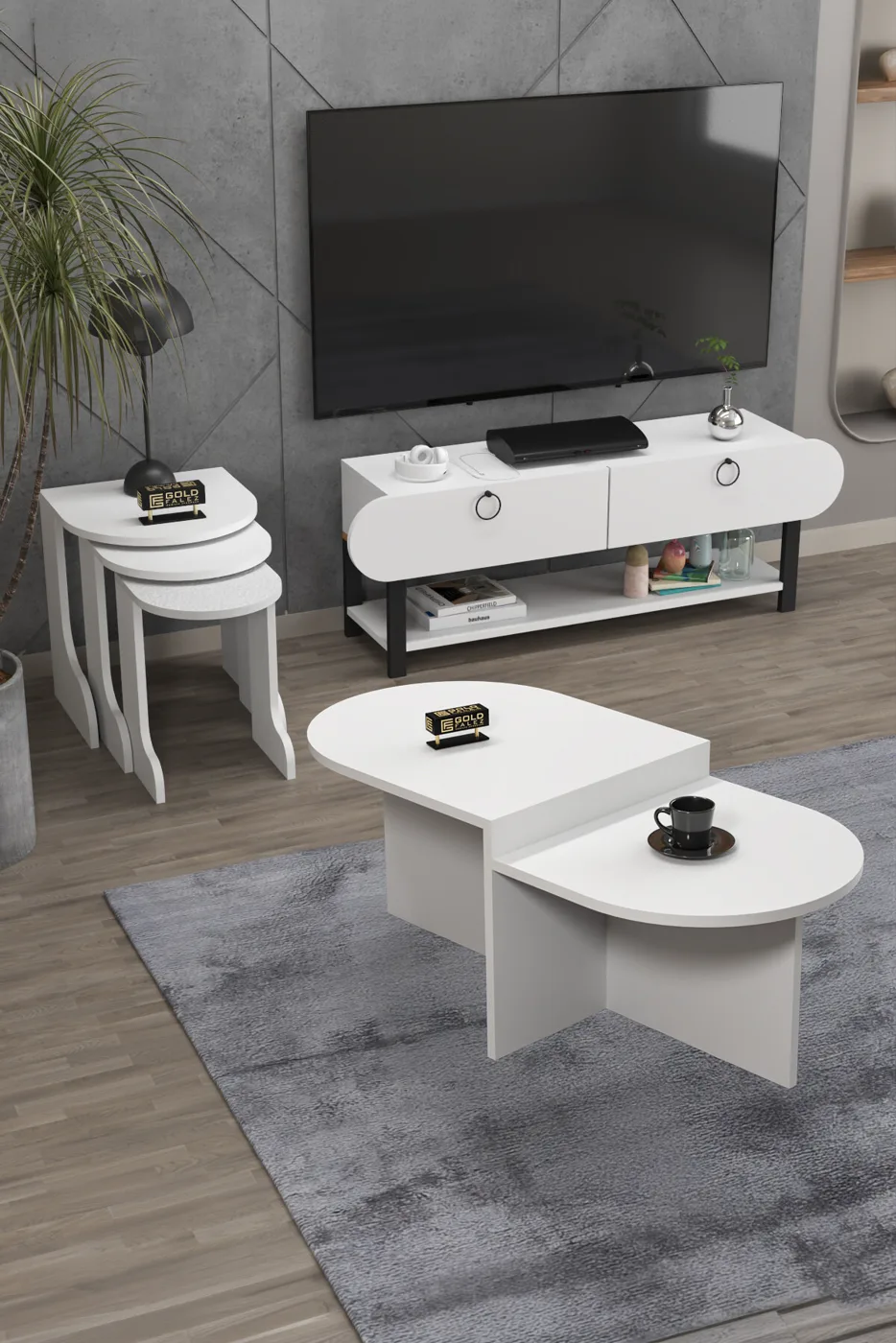 Setro 6-Piece Table and TV Unit Set Melamine-faced Chipboard White
