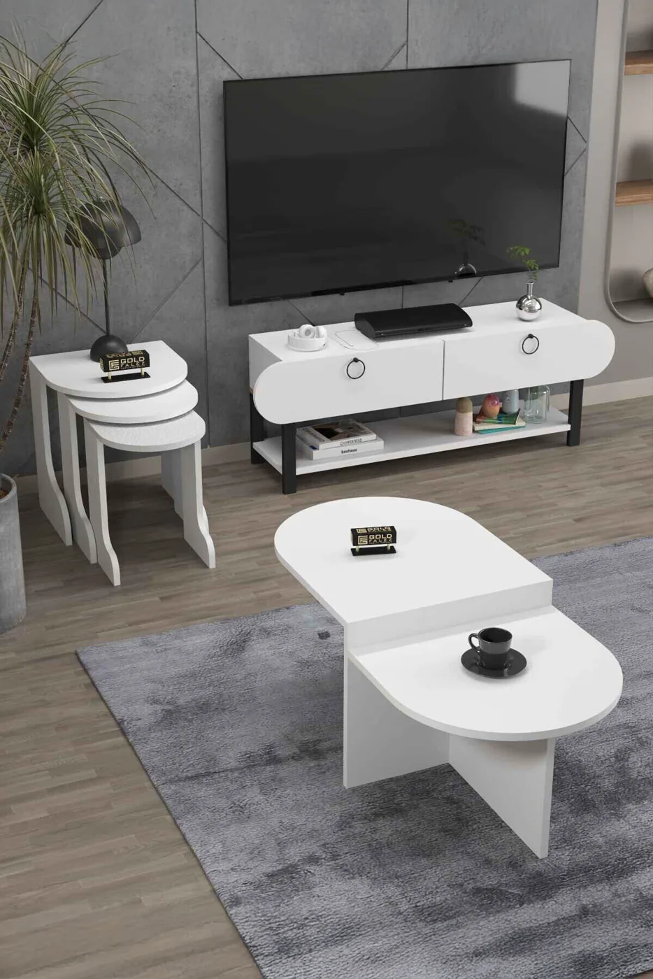 Setro 6-Piece Table and TV Unit Set Melamine-faced Chipboard White
