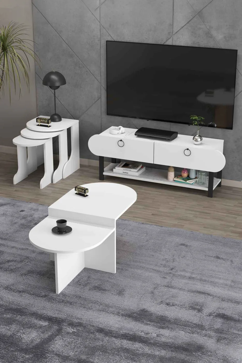 Setro 6-Piece Table and TV Unit Set Melamine-faced Chipboard White