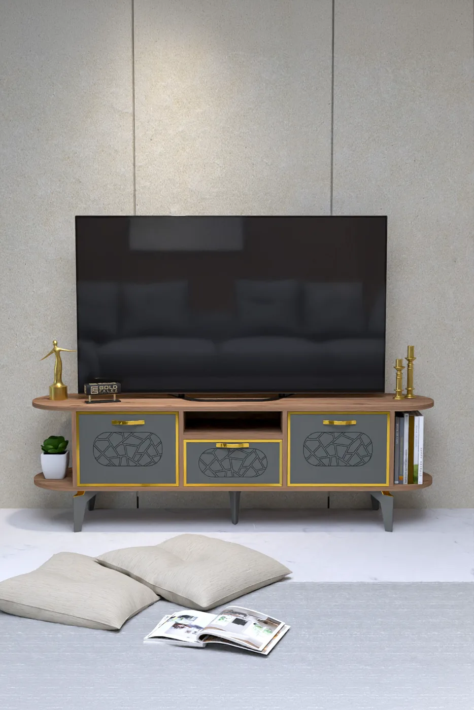 Mira Gold TV Unit Melamine-faced Chipboard Brown
