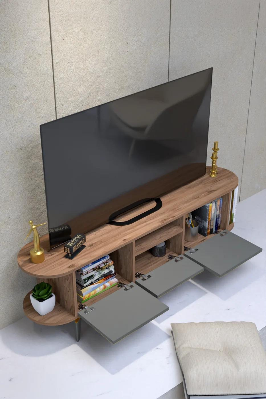 Mira Gold TV Unit Melamine-faced Chipboard Brown