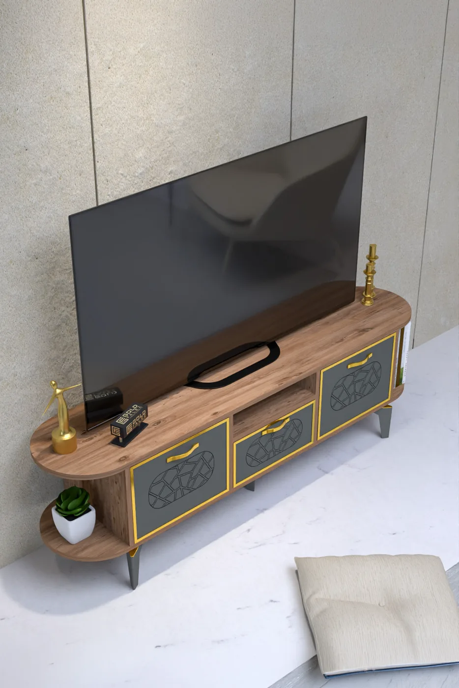 Mira Gold TV Unit Melamine-faced Chipboard Brown
