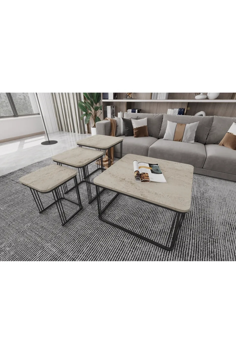Alize Coffee Table and Nesting Table Set Melamine-faced Chipboard Beige