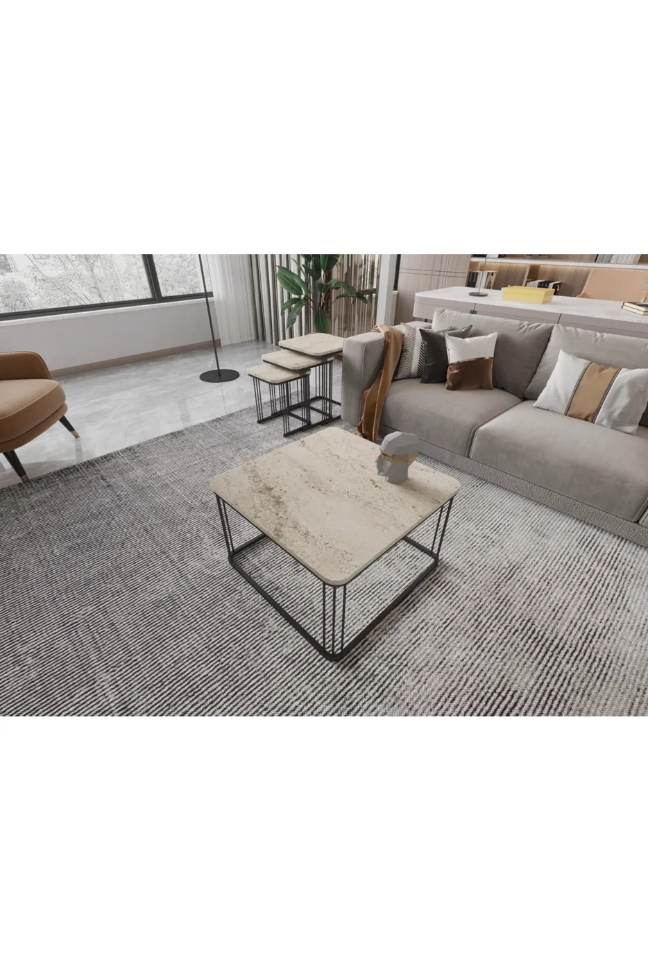 Alize Coffee Table and Nesting Table Set Melamine-faced Chipboard Beige