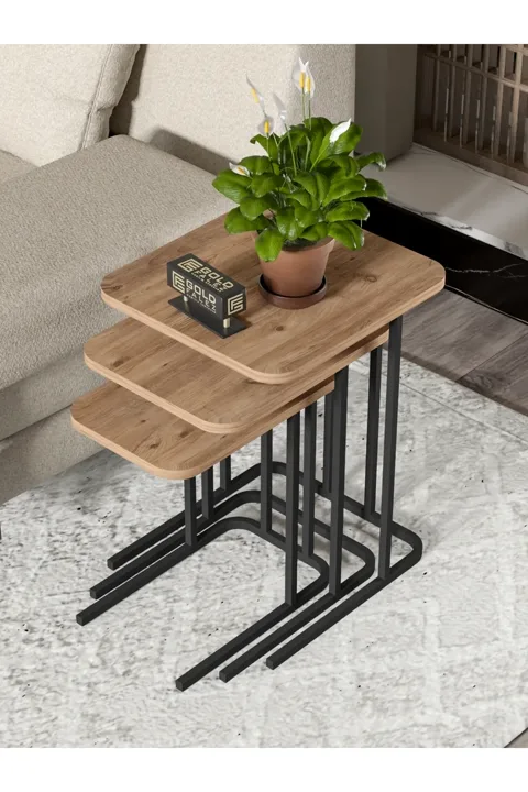 Zino 3-teiliges Satztisch-Set melaminbeschichtete Spanplatte Braun