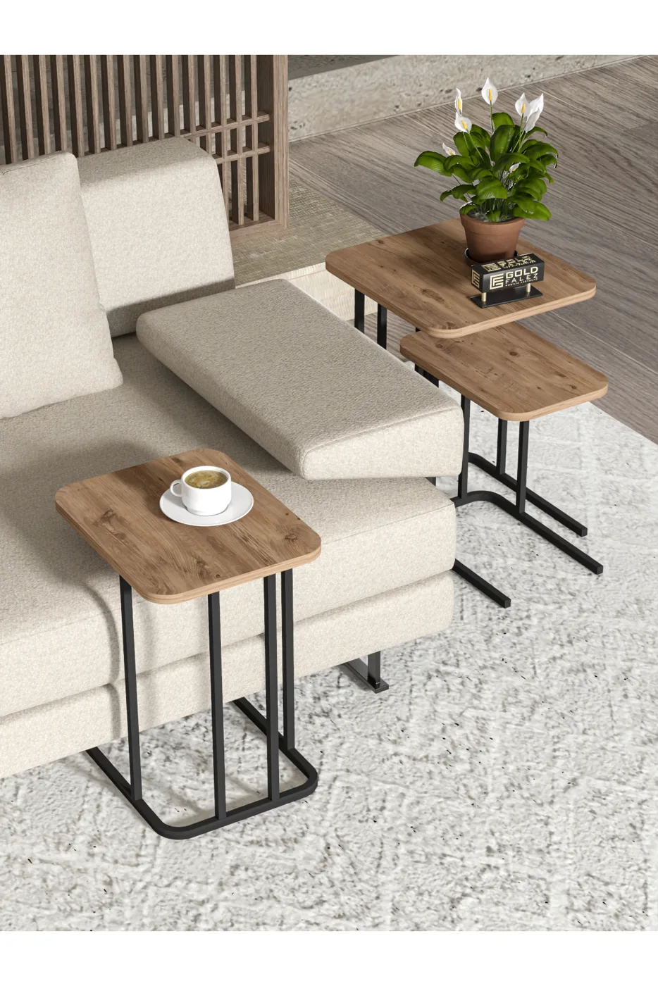 Zino 3-teiliges Satztisch-Set melaminbeschichtete Spanplatte Braun