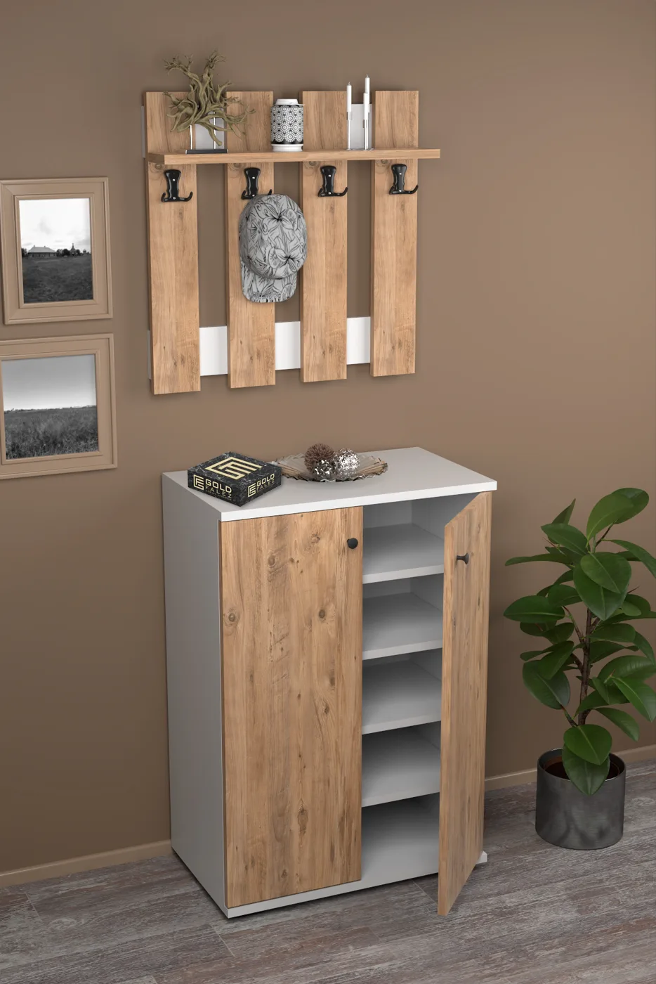 Coat Rack and Shoe Cabinet Set Melamine-faced Chipboard Brown