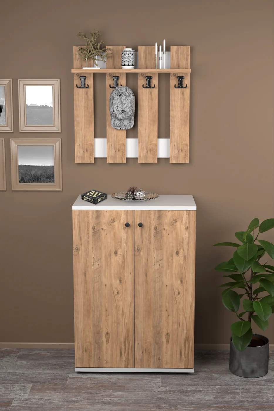 Coat Rack and Shoe Cabinet Set Melamine-faced Chipboard Brown