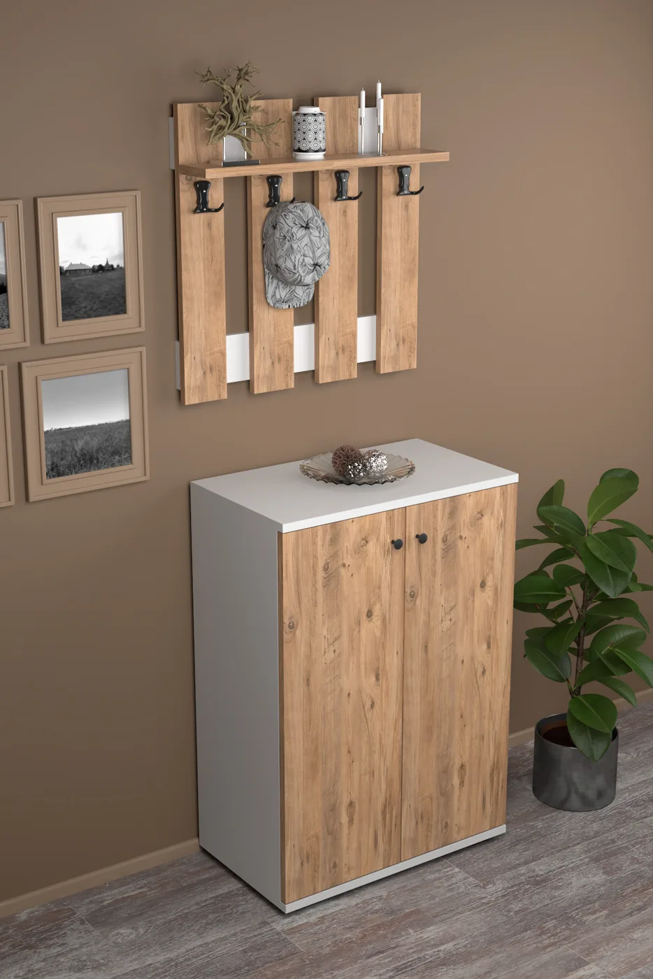 Coat Rack and Shoe Cabinet Set Melamine-faced Chipboard Brown
