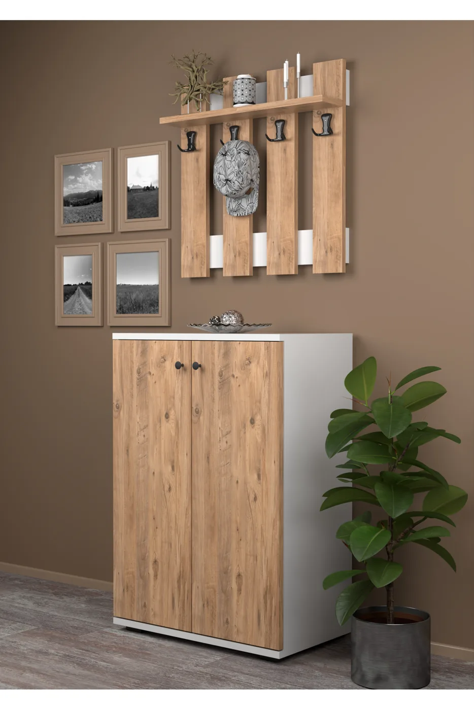 Coat Rack and Shoe Cabinet Set Melamine-faced Chipboard Brown