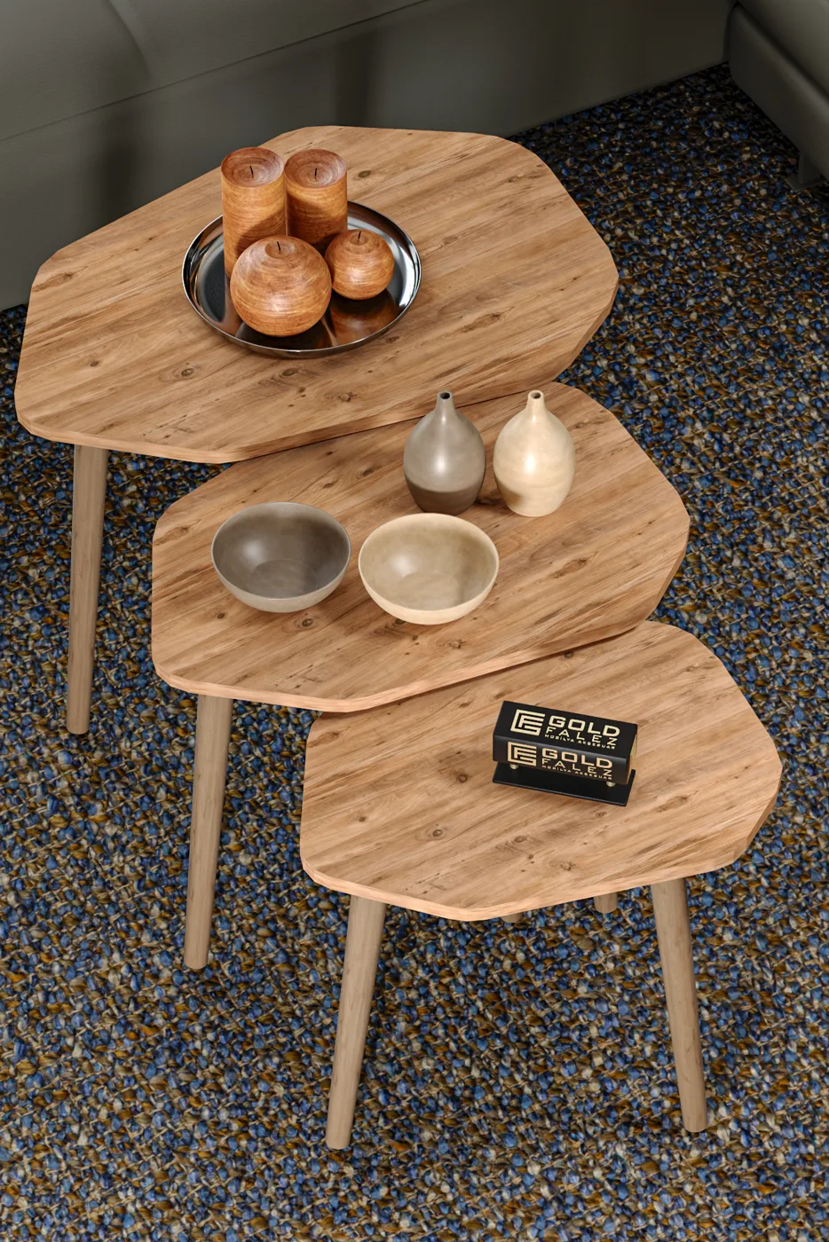 Trio 3-Piece Nesting Table Set Melamine-faced chipboard Brown