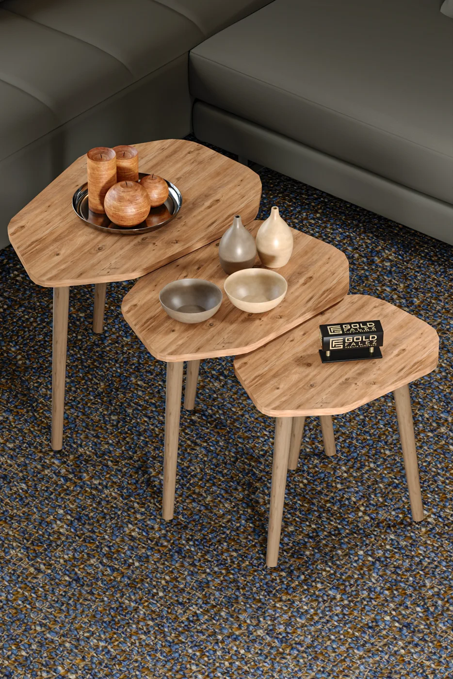 Trio 3-Piece Nesting Table Set Melamine-faced chipboard Brown