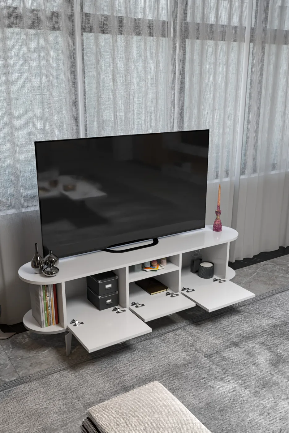 Mira Silver TV Unit Melamine-faced chipboard White