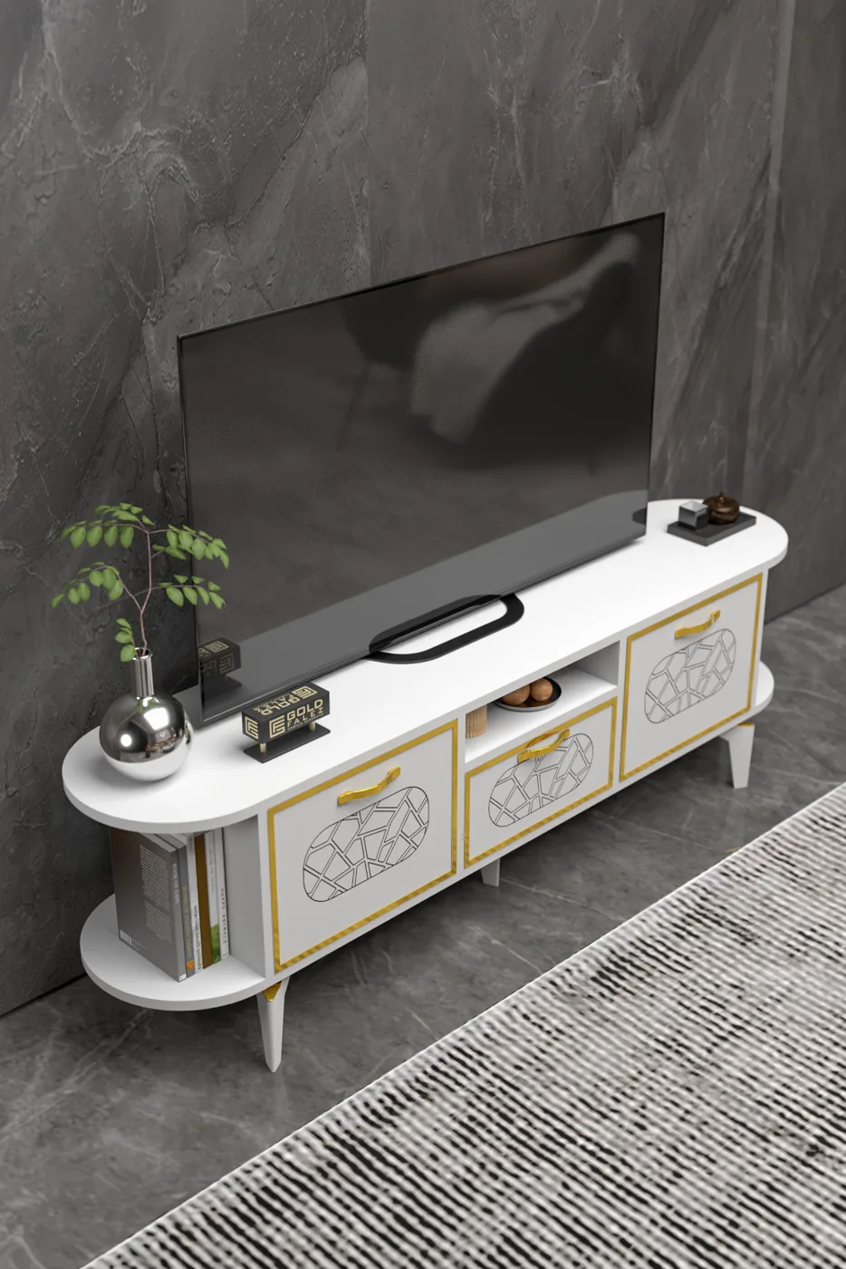 Mira Gold TV Unit Melamine-faced chipboard White