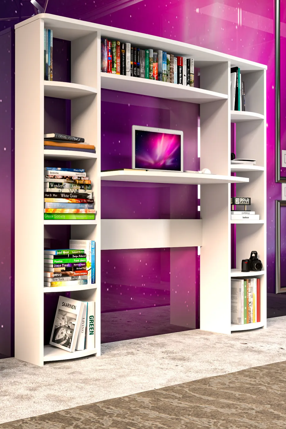 10-Shelved Bookcase Desk Melamine-faced chipboard White