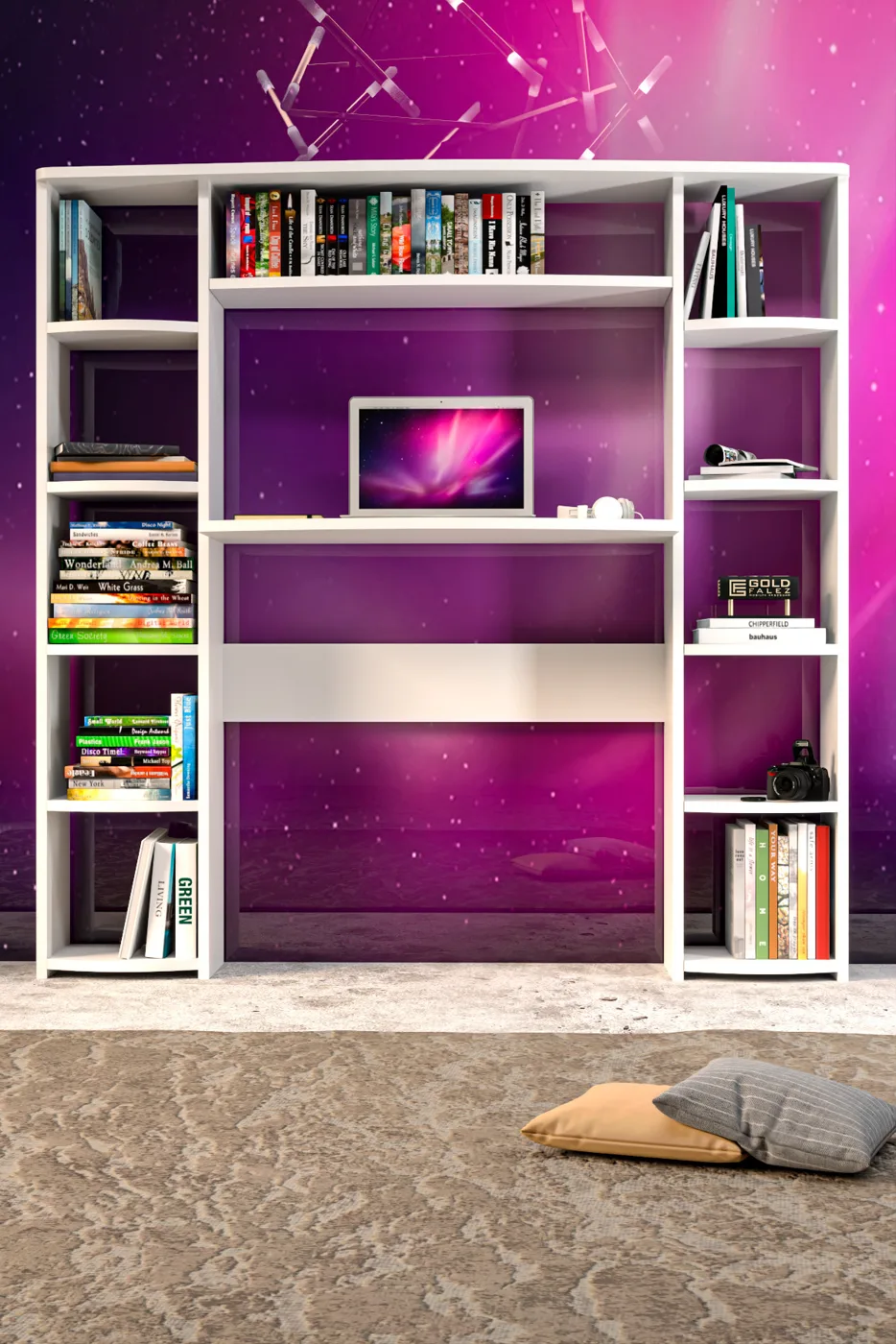 10-Shelved Bookcase Desk Melamine-faced chipboard White