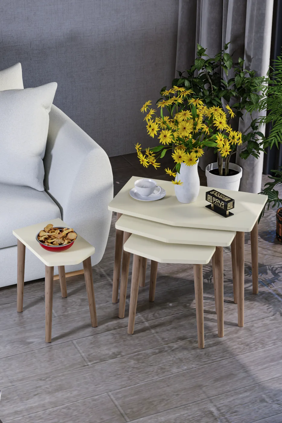 Elya 4-teiliges Satztisch-Set melaminbeschichtete Spanplatte Beige