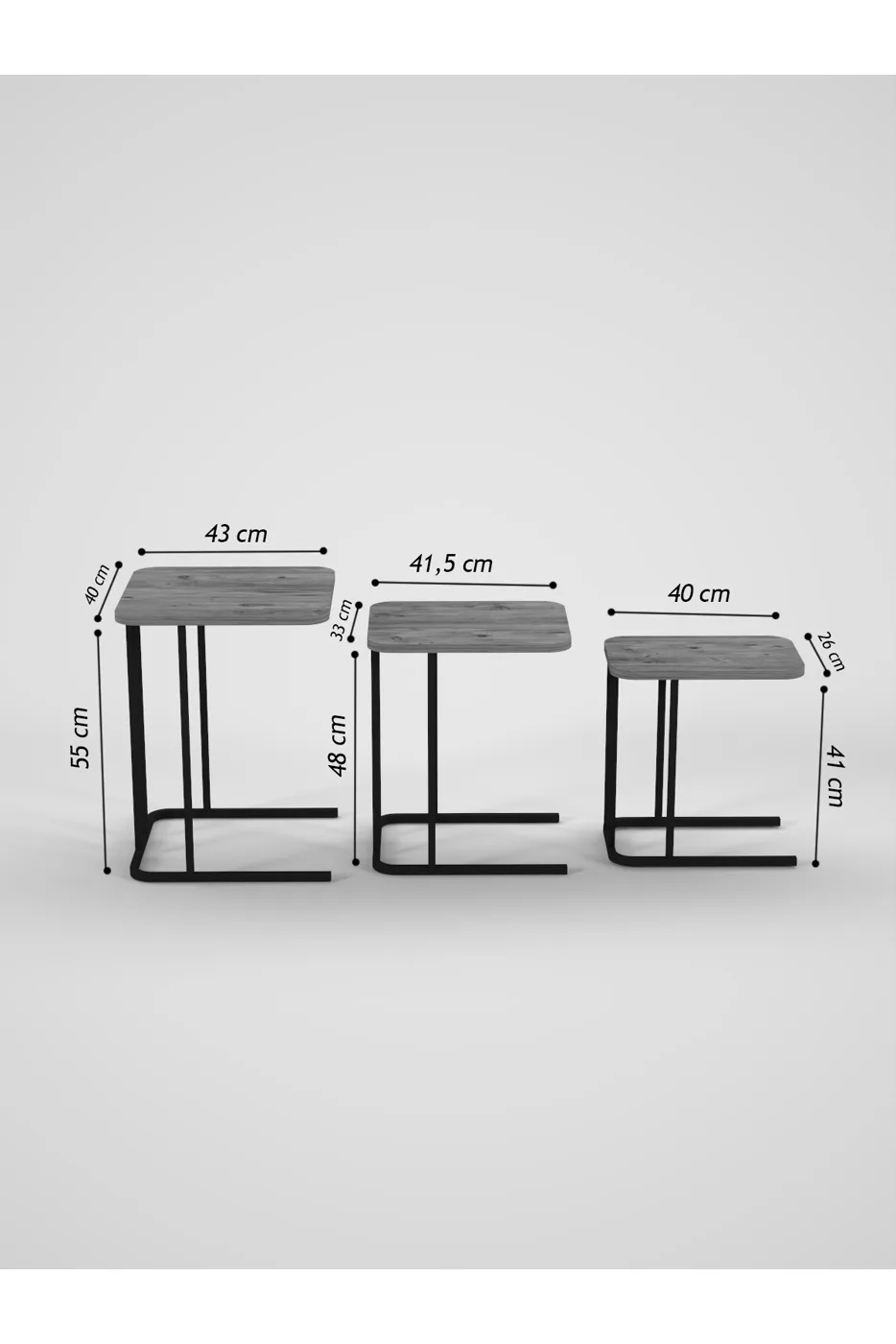Zino 3-Piece Nesting Table Set Melamine-faced chipboard Multi-coloured