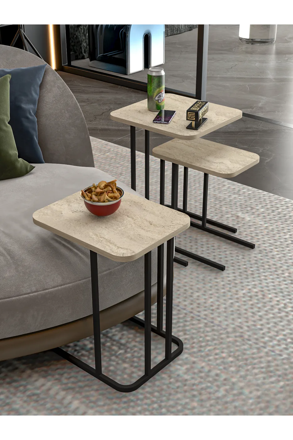 Zino 3-Piece Nesting Table Set Melamine-faced chipboard Multi-coloured