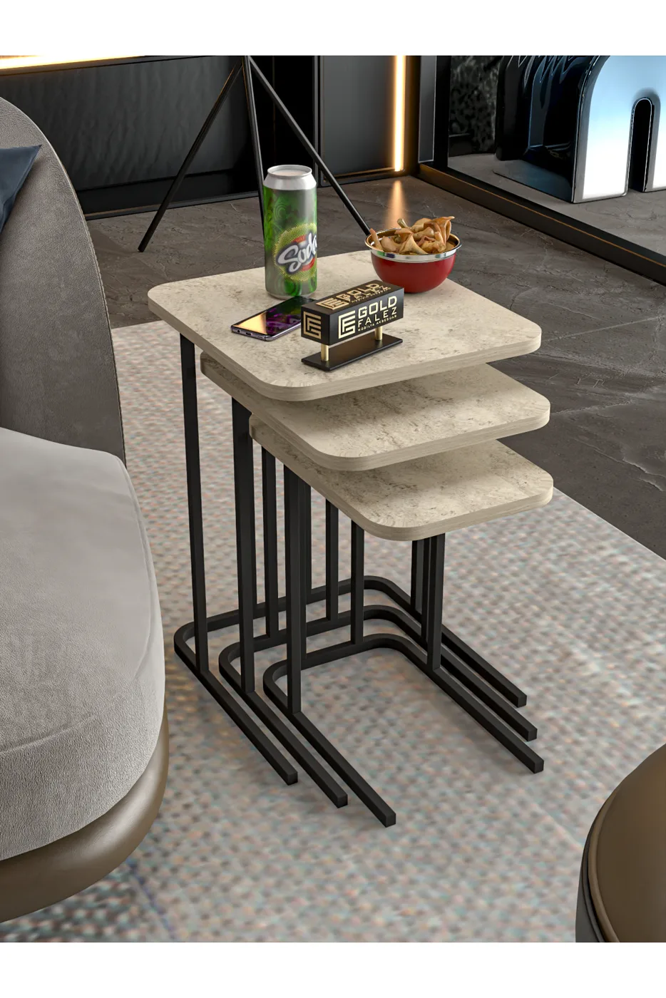 Zino 3-Piece Nesting Table Set Melamine-faced chipboard Multi-coloured