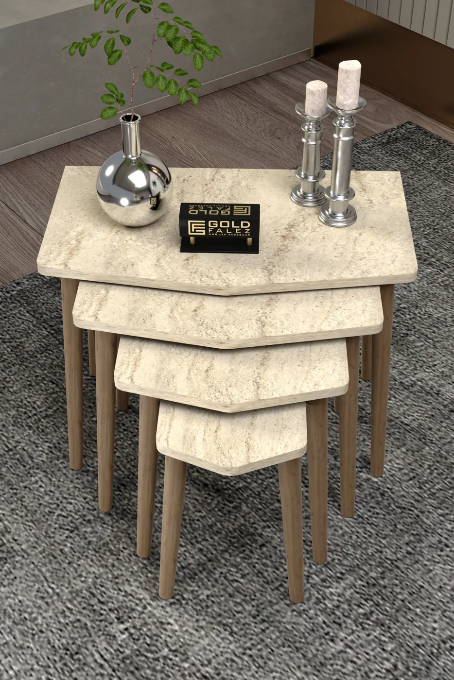 Elya ensemble de 4 tables gigognes en panneau de particules mélaminé gris