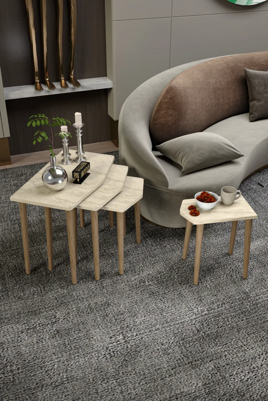 Elya ensemble de 4 tables gigognes en panneau de particules mélaminé gris