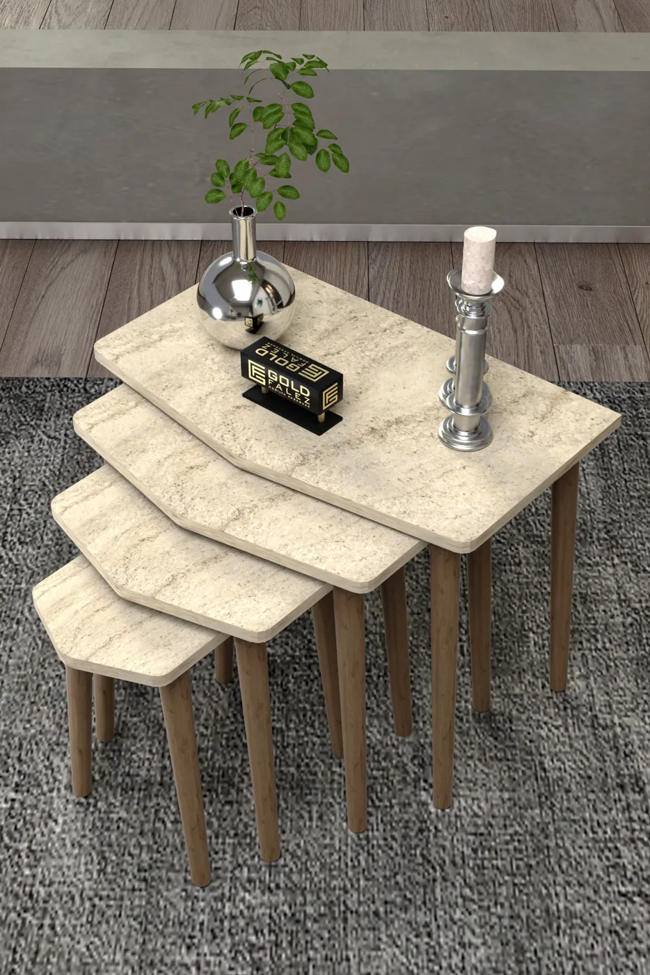 Elya ensemble de 4 tables gigognes en panneau de particules mélaminé gris