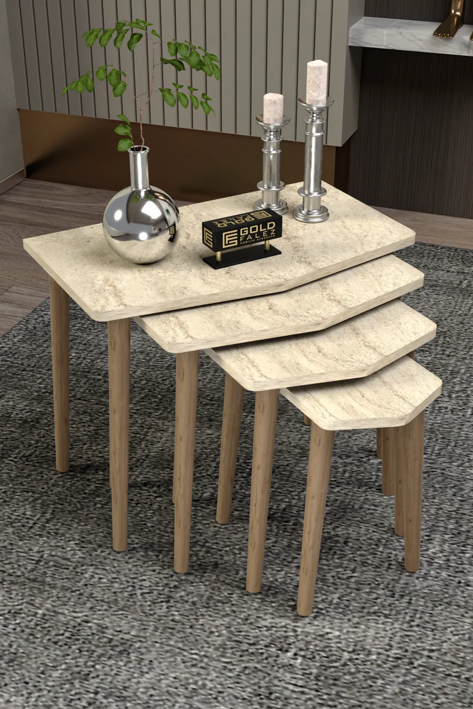 Elya ensemble de 4 tables gigognes en panneau de particules mélaminé gris