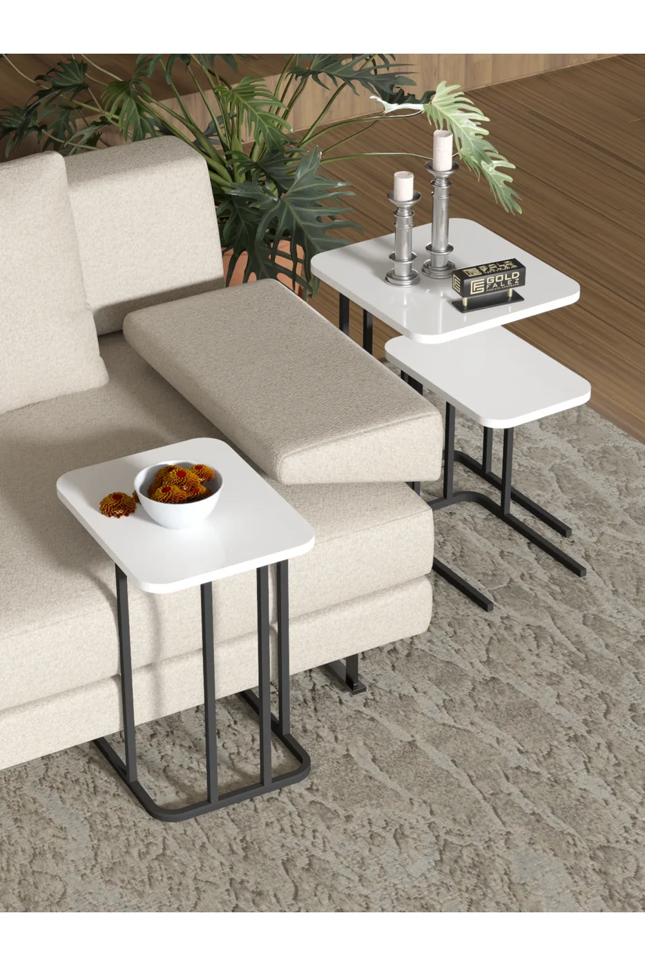 Zino 3-Piece Nesting Table Set Melamine-faced chipboard White