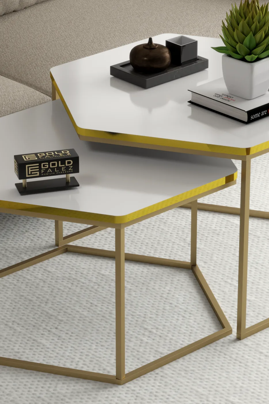 Hexagonal 2-Piece Coffee Table Melamine-faced Chipboard Yellow