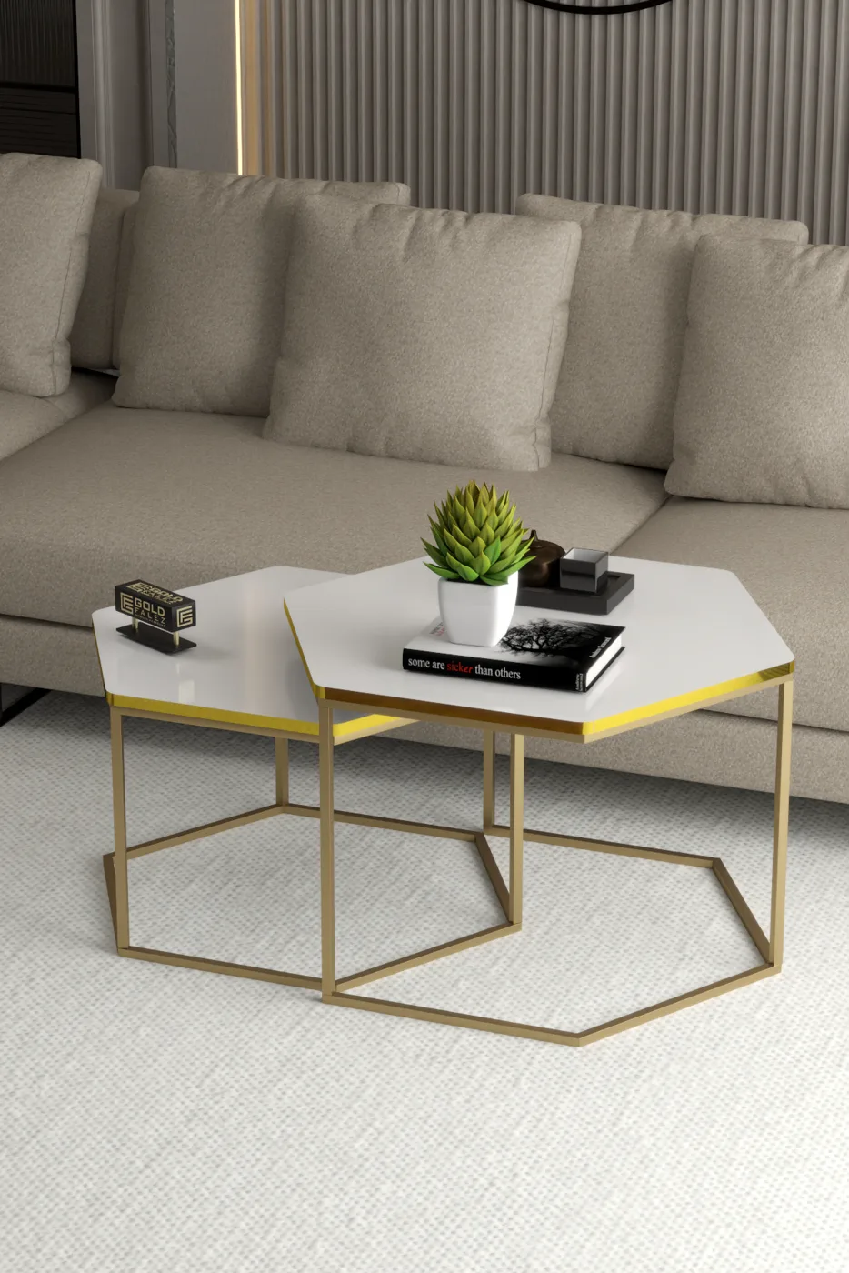Hexagonal 2-Piece Coffee Table Melamine-faced Chipboard Yellow