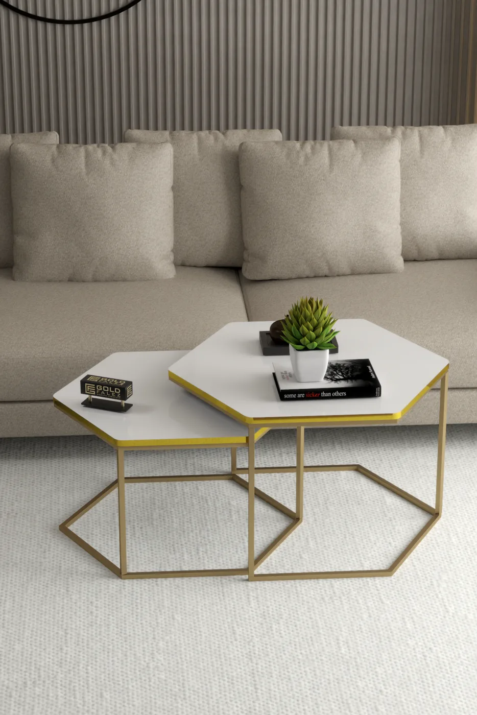 Hexagonal 2-Piece Coffee Table Melamine-faced Chipboard Yellow