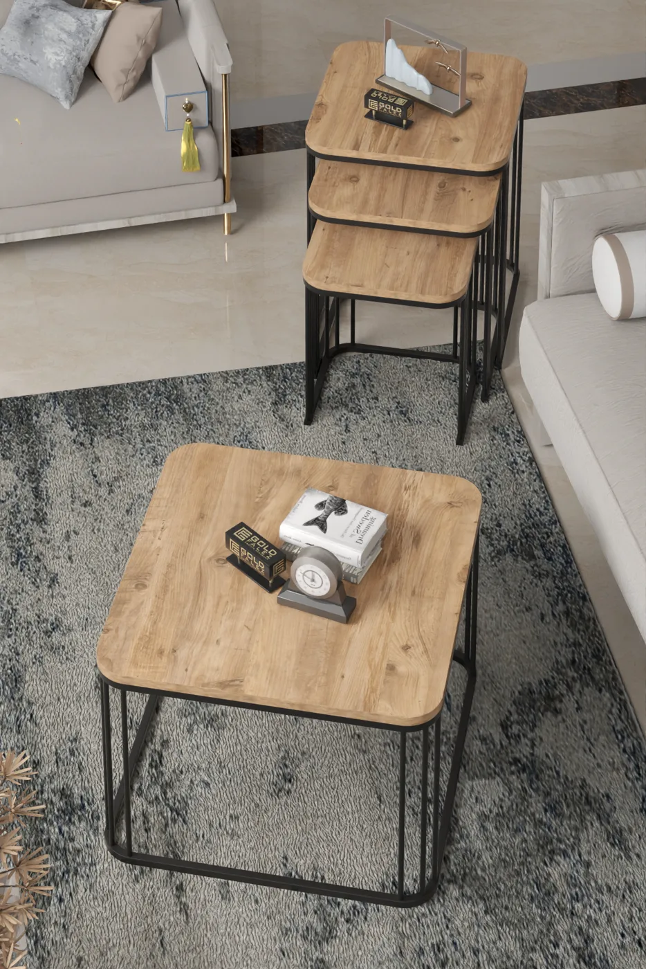 Alize Coffee Table and Nesting Table Set Melamine-faced Chipboard Brown