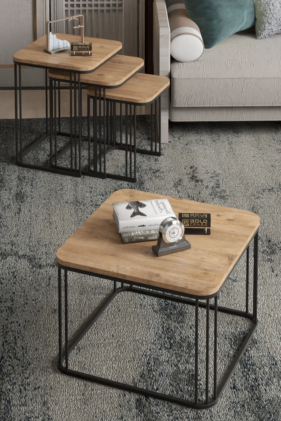 Alize Coffee Table and Nesting Table Set Melamine-faced Chipboard Brown