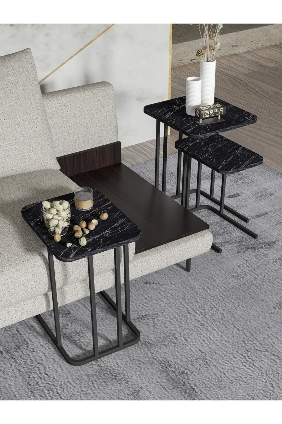Zino 3-teiliges Satztisch-Set melaminbeschichtete Spanplatte Schwarz