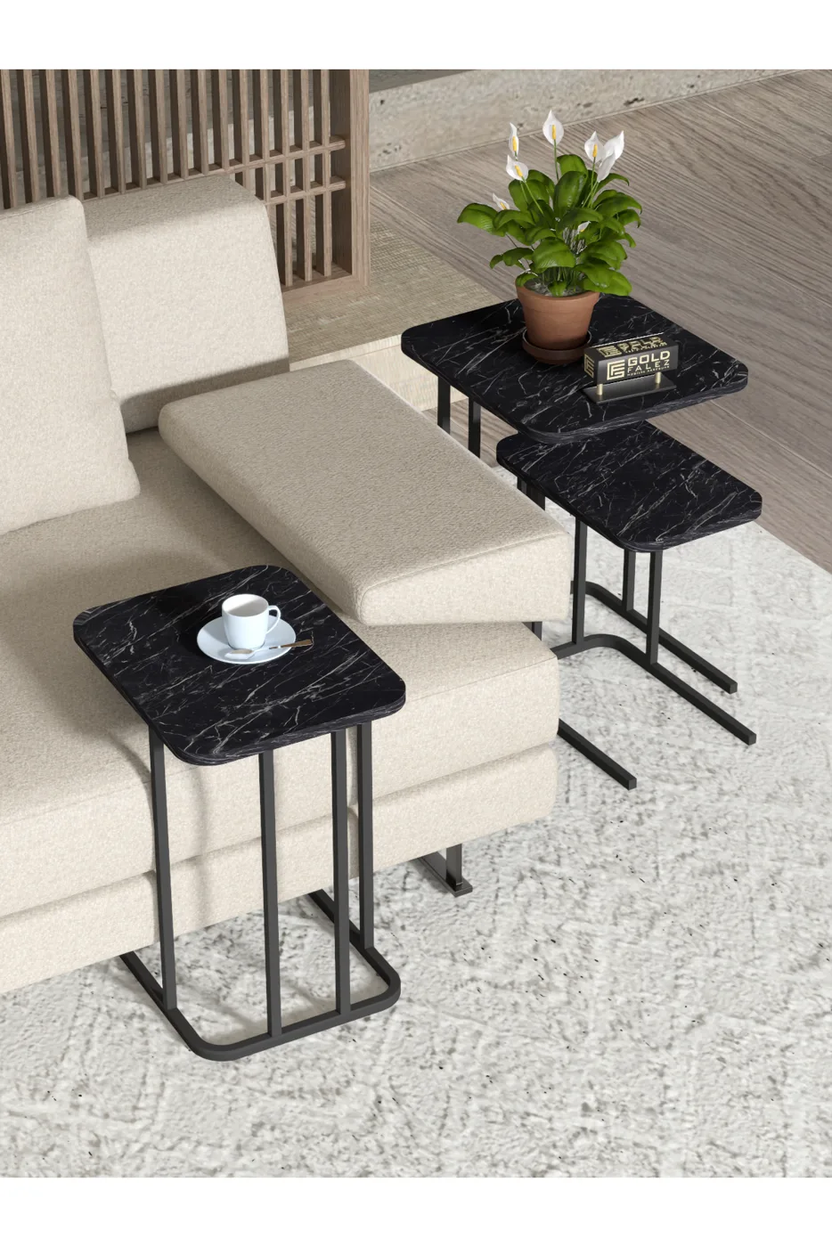 Zino 3-teiliges Satztisch-Set melaminbeschichtete Spanplatte Schwarz