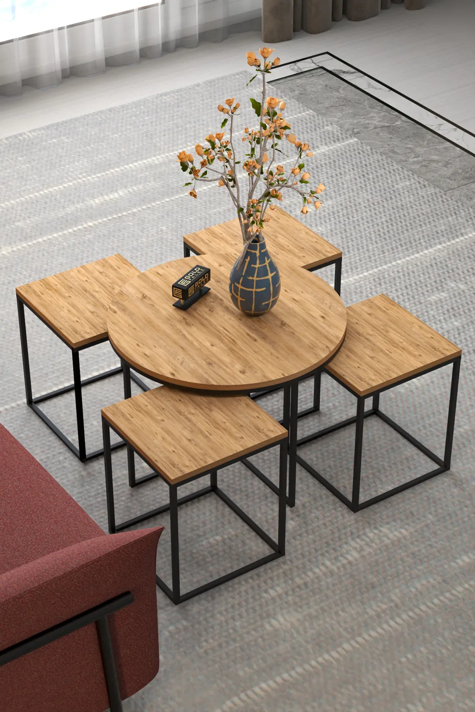 5-teiliges Couchtisch- und Satztisch-Set melaminbeschichtete Spanplatte Braun
