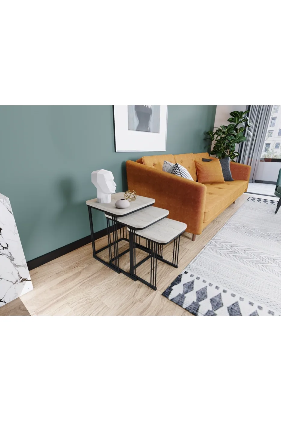 Alize 3-Piece Nesting Table Set Melamine-faced Chipboard Beige