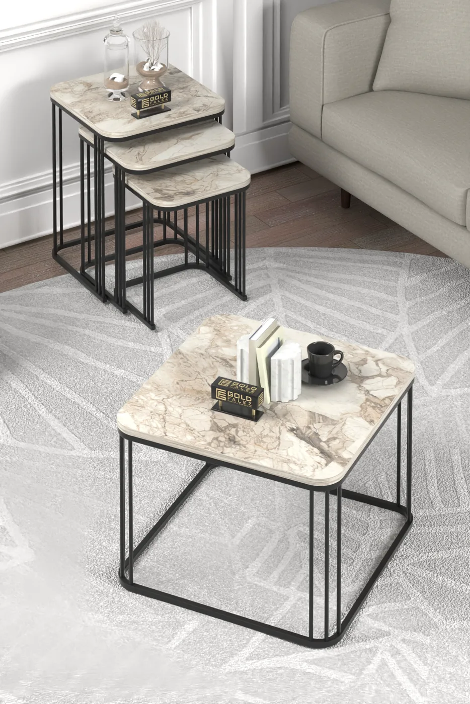 Alize Coffee Table and Nesting Table Set Melamine-faced Chipboard Multi-coloured