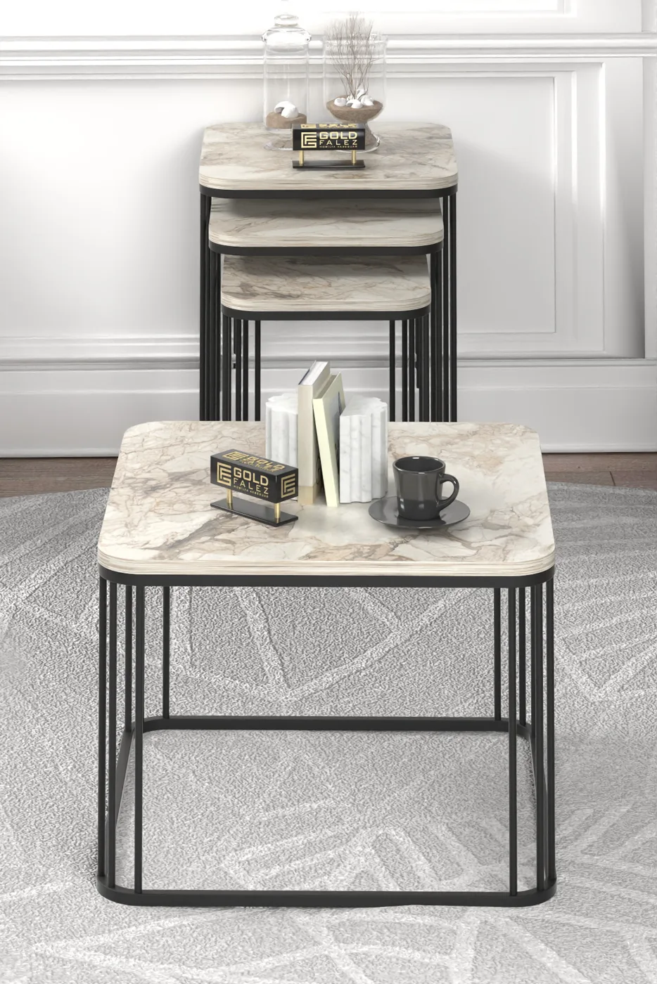 Alize Coffee Table and Nesting Table Set Melamine-faced Chipboard Multi-coloured