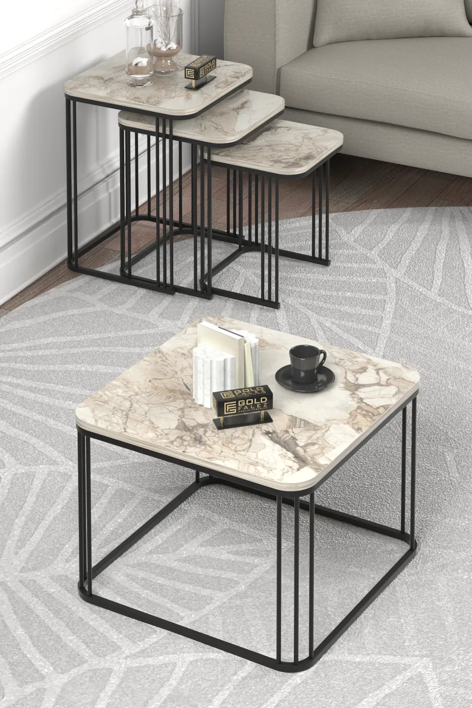 Alize Coffee Table and Nesting Table Set Melamine-faced Chipboard Multi-coloured