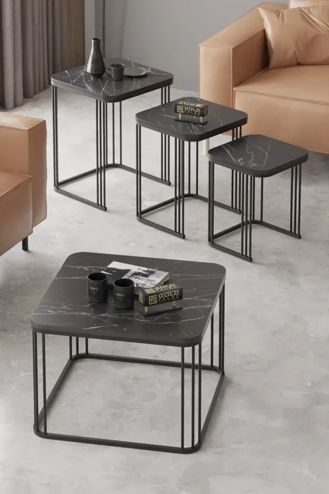 Alize Coffee Table and Nesting Table Set Melamine-faced Chipboard Black