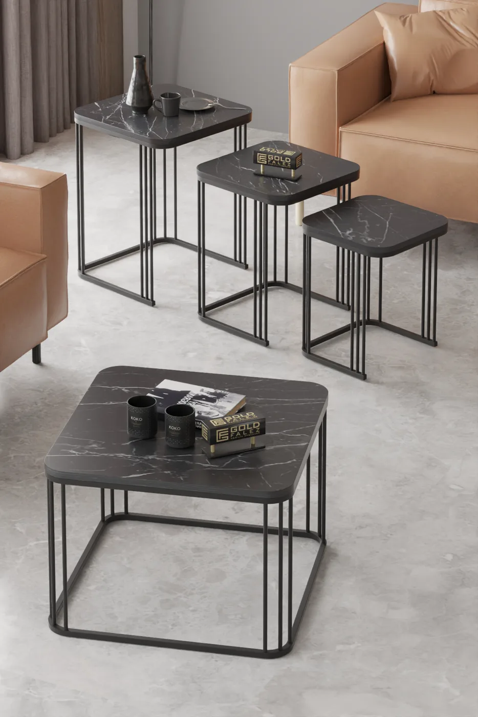 Alize Coffee Table and Nesting Table Set Melamine-faced Chipboard Black