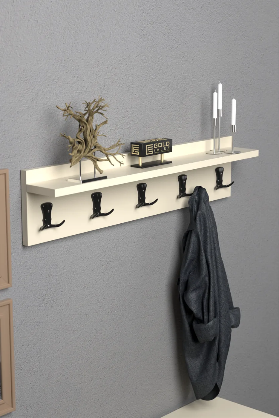Wall Hanger Coat Rack Melamine-faced chipboard Ecru