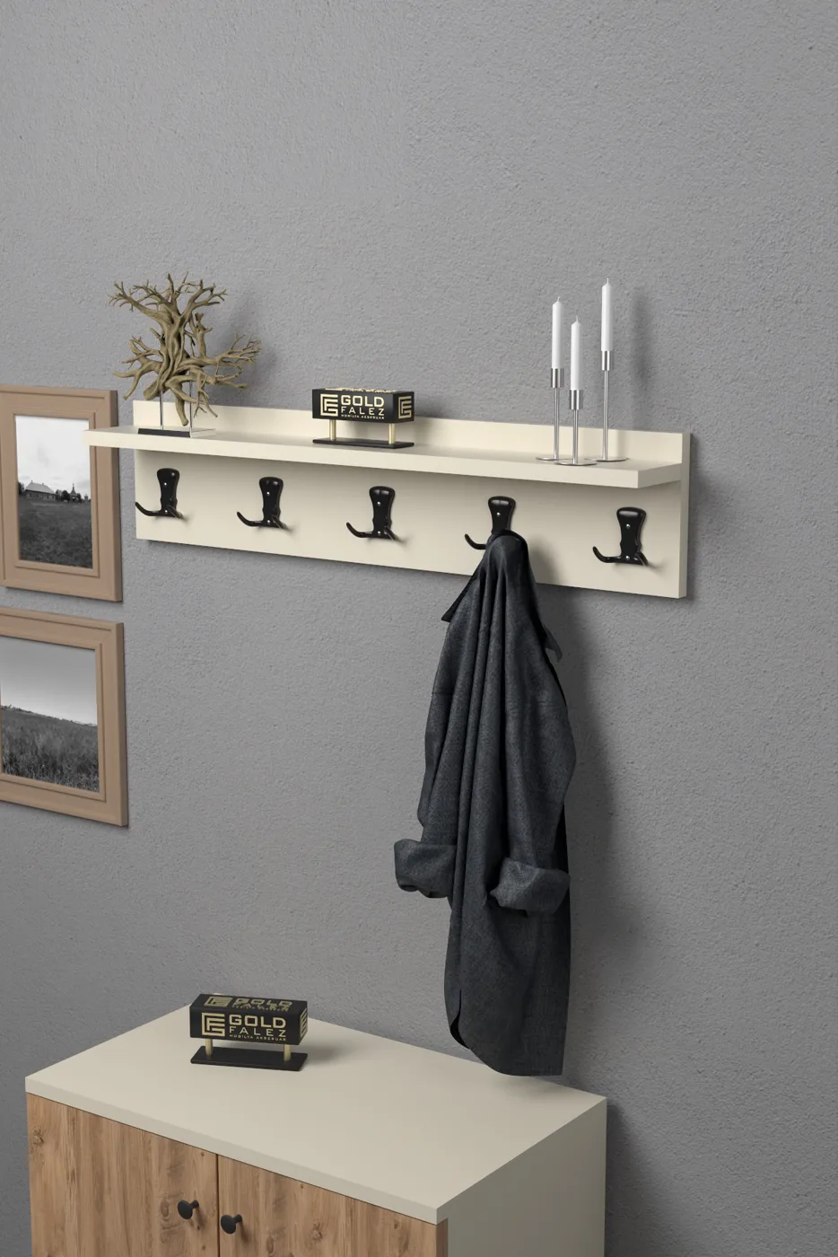 Wall Hanger Coat Rack Melamine-faced chipboard Ecru