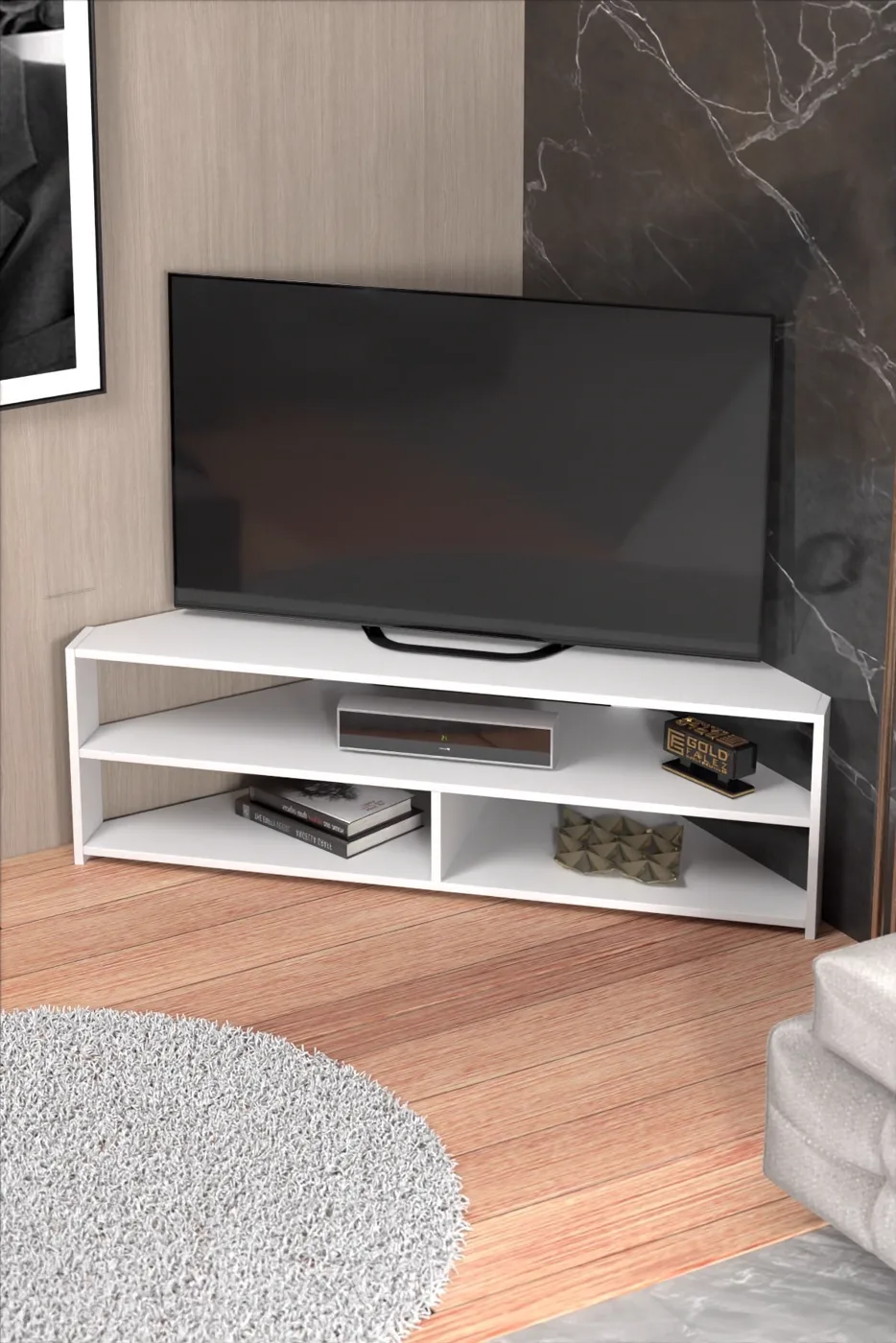 Corner TV Unit Melamine-faced chipboard White