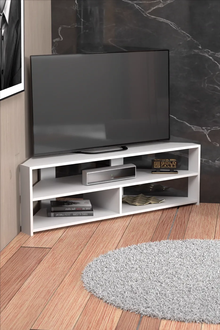 Corner TV Unit Melamine-faced chipboard White