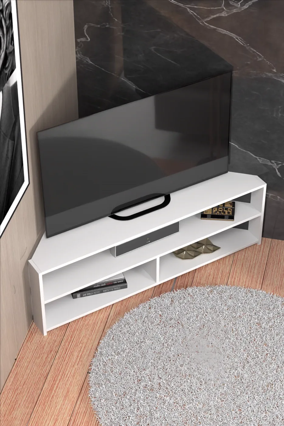Corner TV Unit Melamine-faced chipboard White